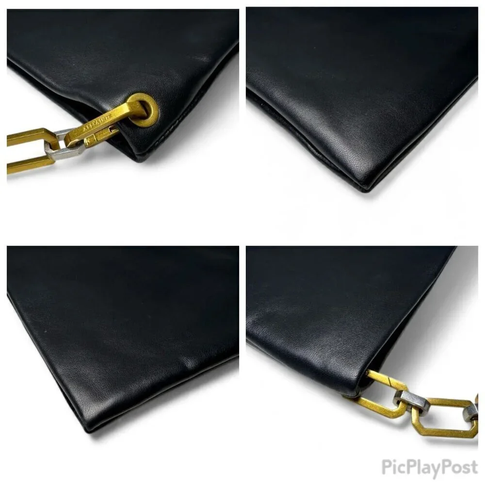 ALL SAINTS Bettina Leather Chain Shoulder Bag Black NWOT
